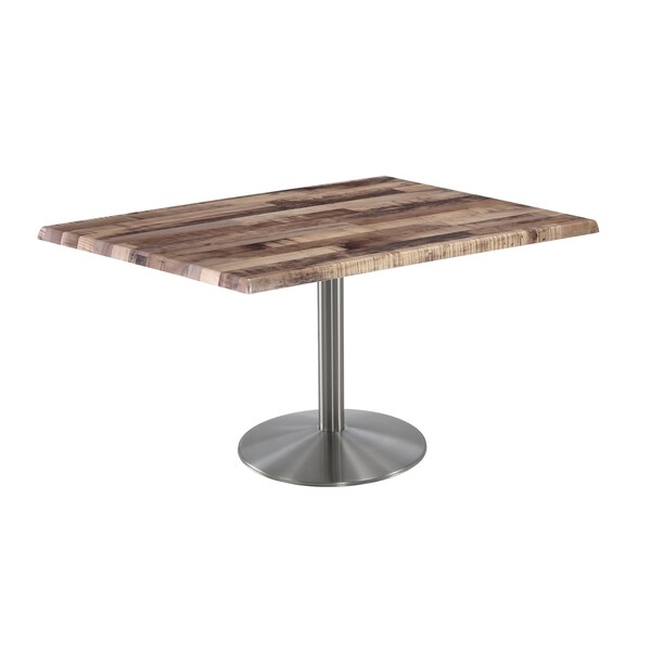 30" Tall OD214 Stainless Steel Table Base 22" Diameter 30" x 48" Rustic Top by the HollBar Stool Co.